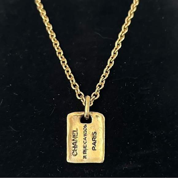 Chanel Cambon 31 Rue Vintage Two Sided Engraved Gold Dog Tag Chain Necklace - Picture 5 of 10